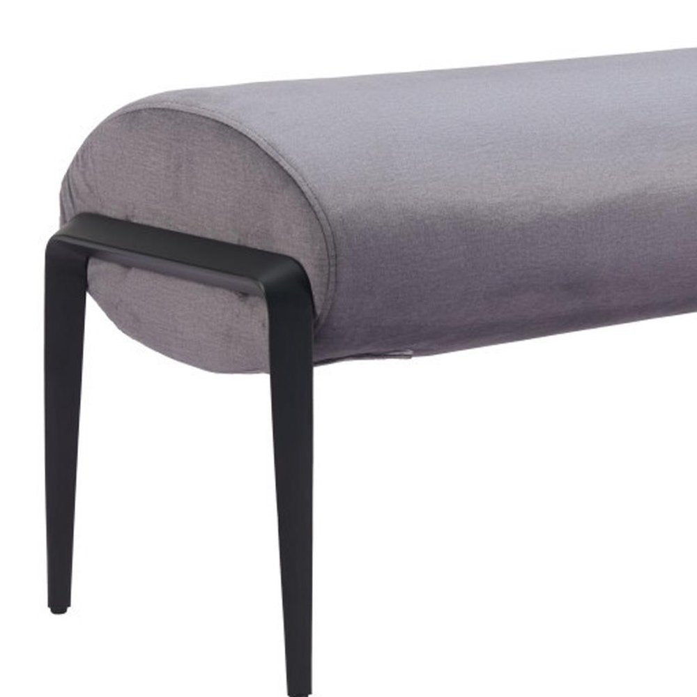 54" Gray and Black Velvet and Steel Upholstered Specialty Bench
