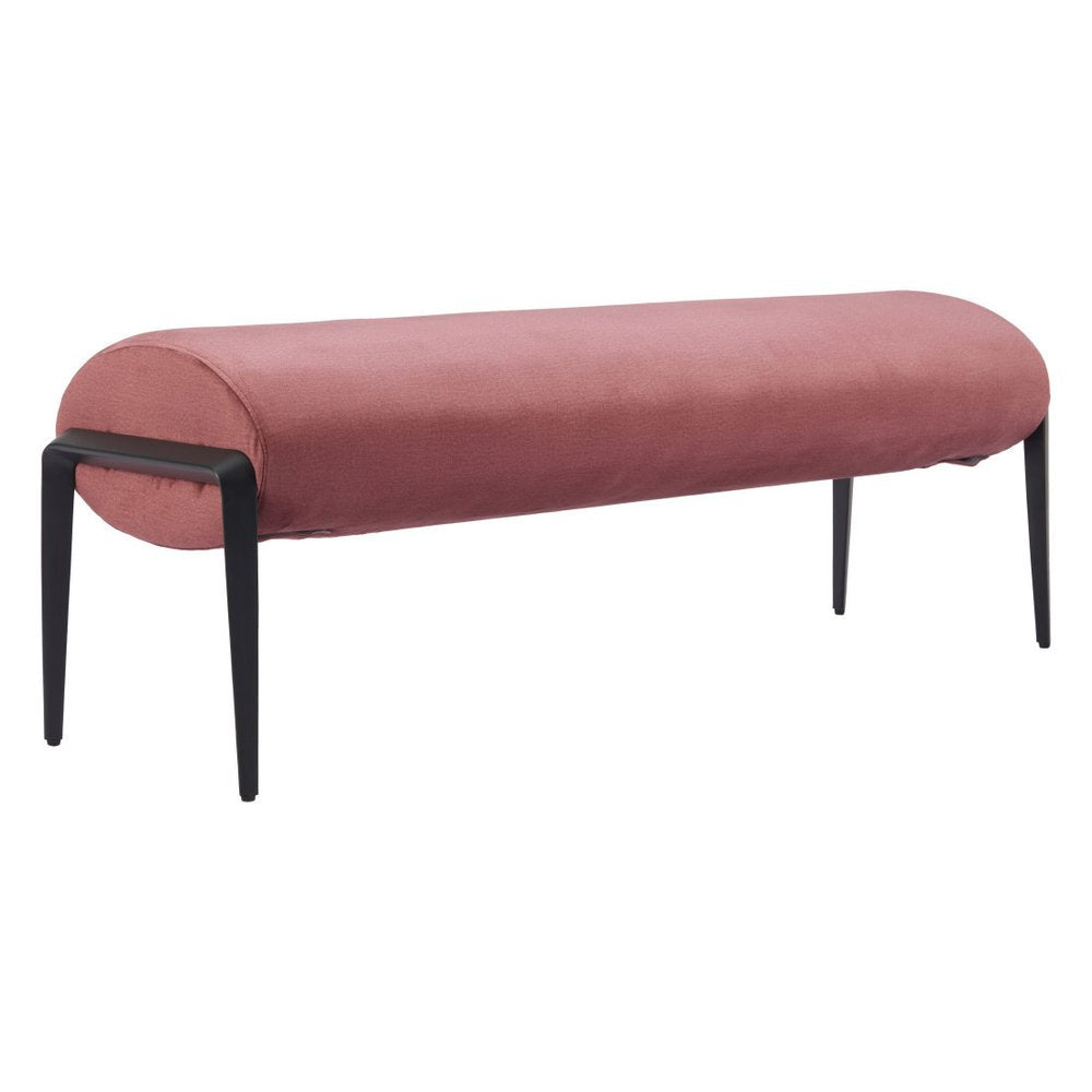 54" Brown and Black Velvet and Steel Upholstered Bench