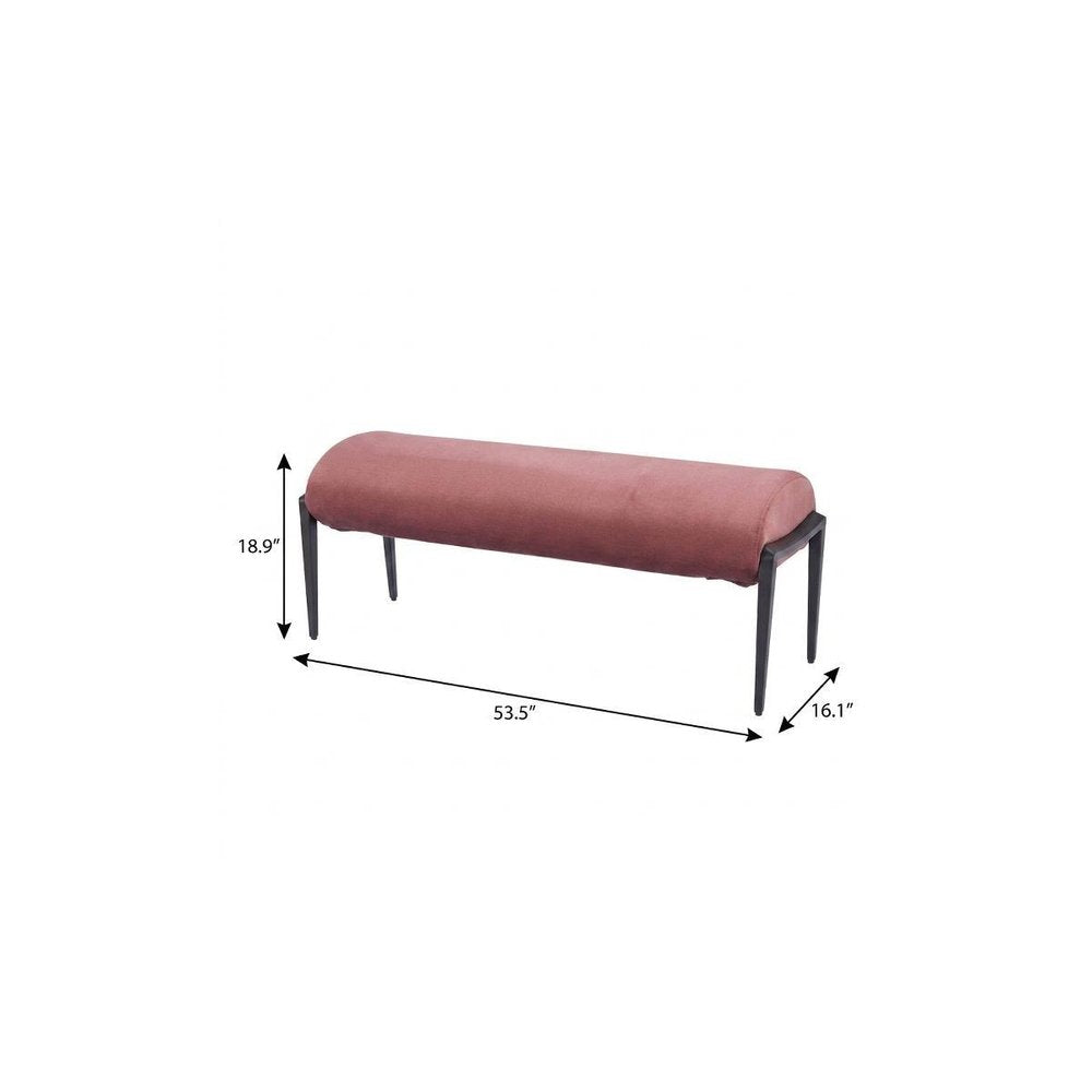 54" Brown and Black Velvet and Steel Upholstered Bench