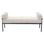 55" Cream and Black Corduroy and Steel Upholstered Bench