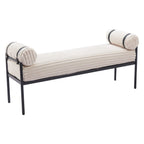 55" Cream and Black Corduroy and Steel Upholstered Bench