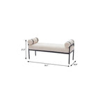 55" Cream and Black Corduroy and Steel Upholstered Bench