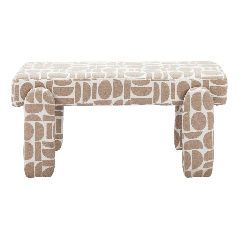 40" Beige and Brown Geometric Fabric Upholstered Dining Bench