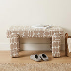 40" Beige and Brown Geometric Fabric Upholstered Dining Bench