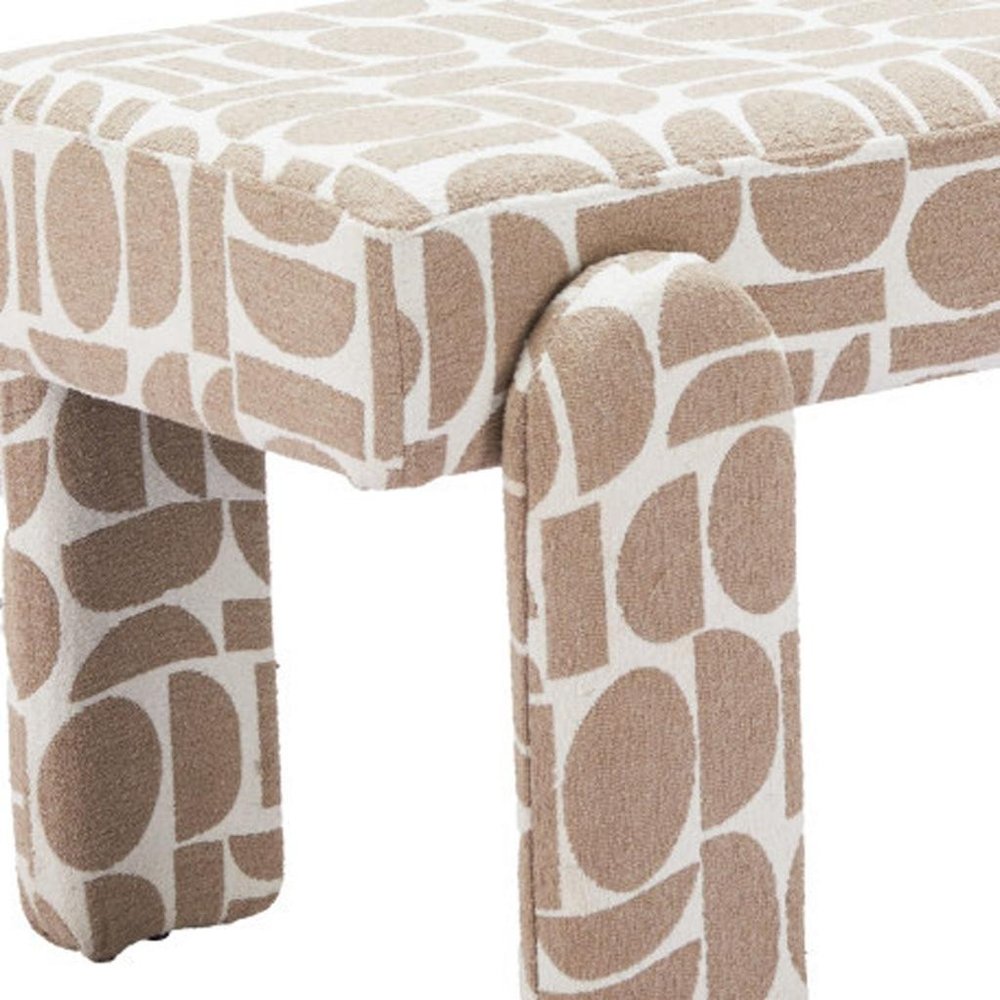 40" Beige and Brown Geometric Fabric Upholstered Dining Bench