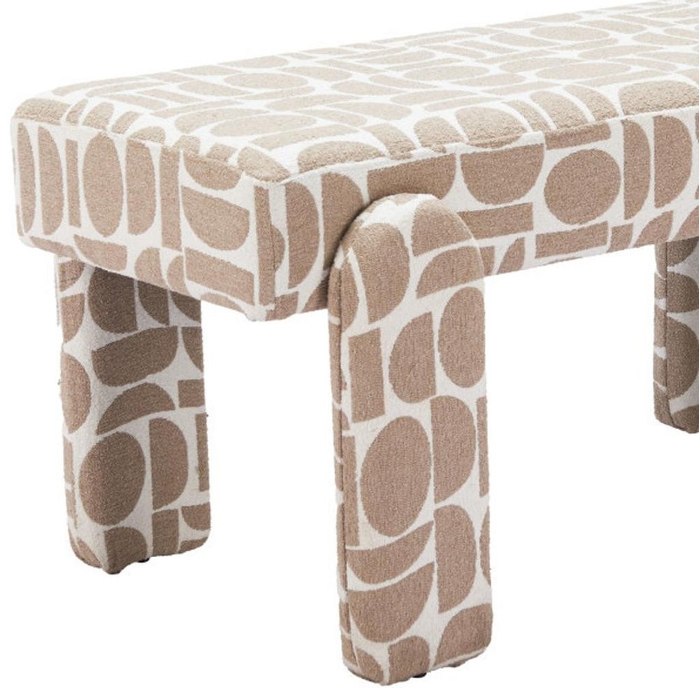 40" Beige and Brown Geometric Fabric Upholstered Dining Bench