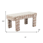 40" Beige and Brown Geometric Fabric Upholstered Dining Bench