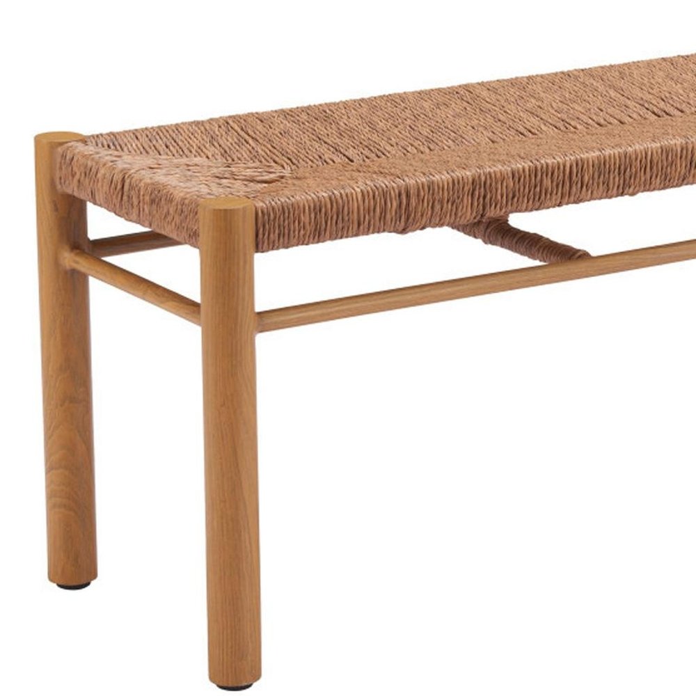 48" Natural Metal And Faux Rattan Garden Patio Bench