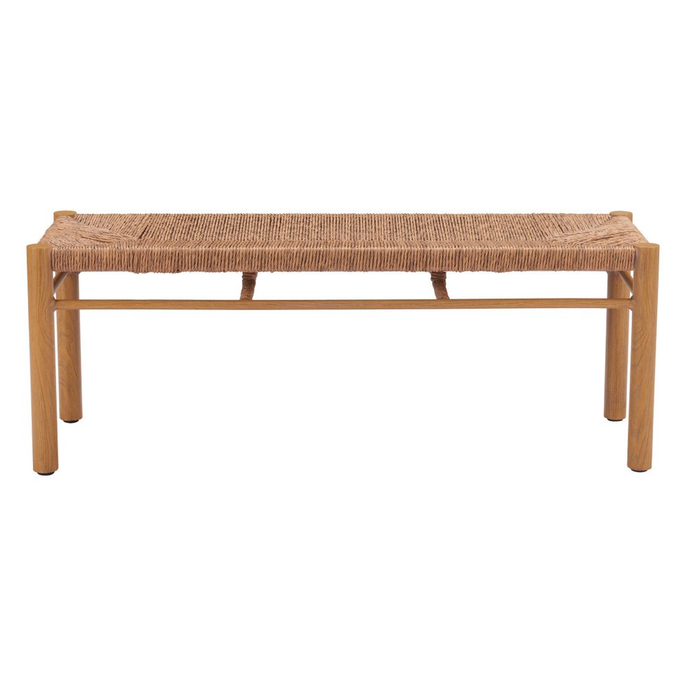48" Natural Metal And Faux Rattan Garden Patio Bench
