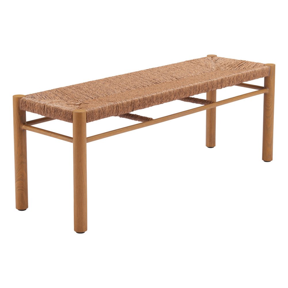 48" Natural Metal And Faux Rattan Garden Patio Bench