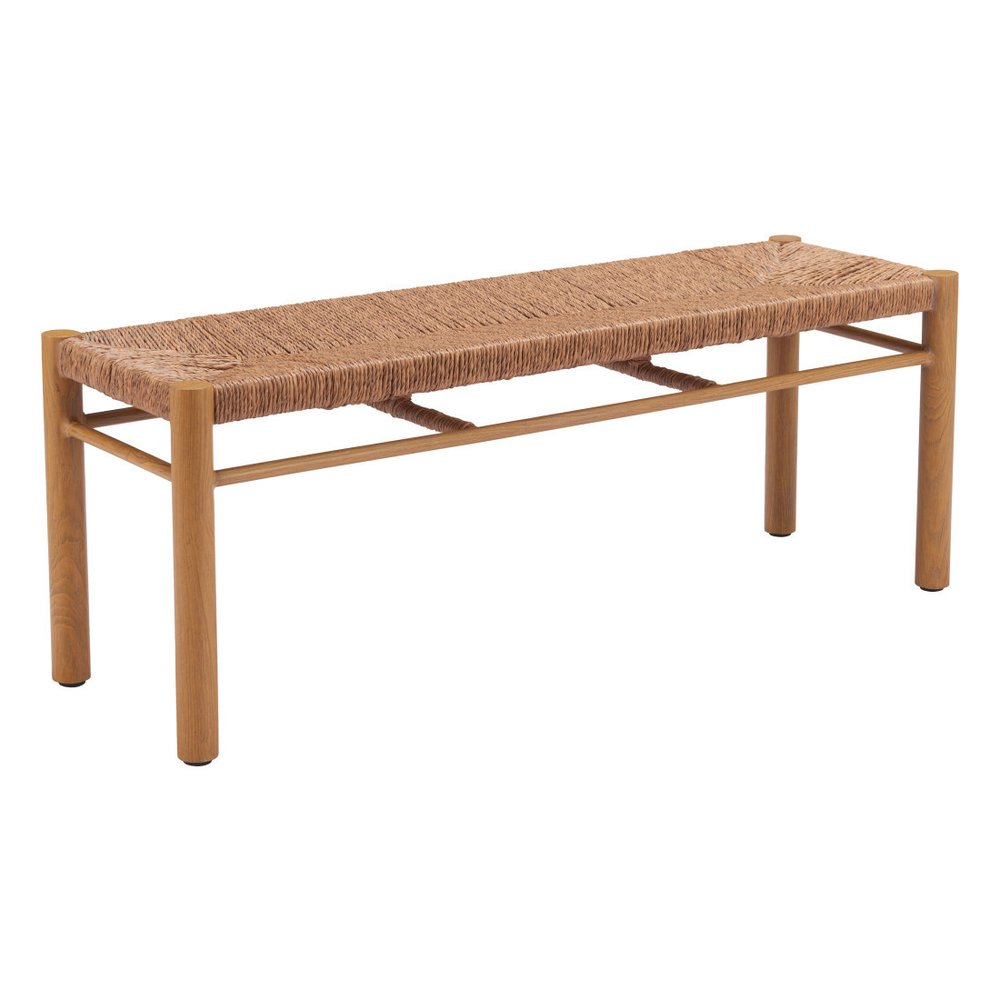 48" Natural Metal And Faux Rattan Garden Patio Bench