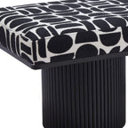 49" Black And White Geometric Fabric and Solid Wood Upholstered Bench