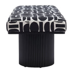 49" Black And White Geometric Fabric and Solid Wood Upholstered Bench