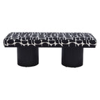49" Black And White Geometric Fabric and Solid Wood Upholstered Bench