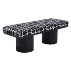 49" Black And White Geometric Fabric and Solid Wood Upholstered Bench
