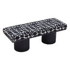 49" Black And White Geometric Fabric and Solid Wood Upholstered Bench