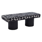 49" Black And White Geometric Fabric and Solid Wood Upholstered Bench