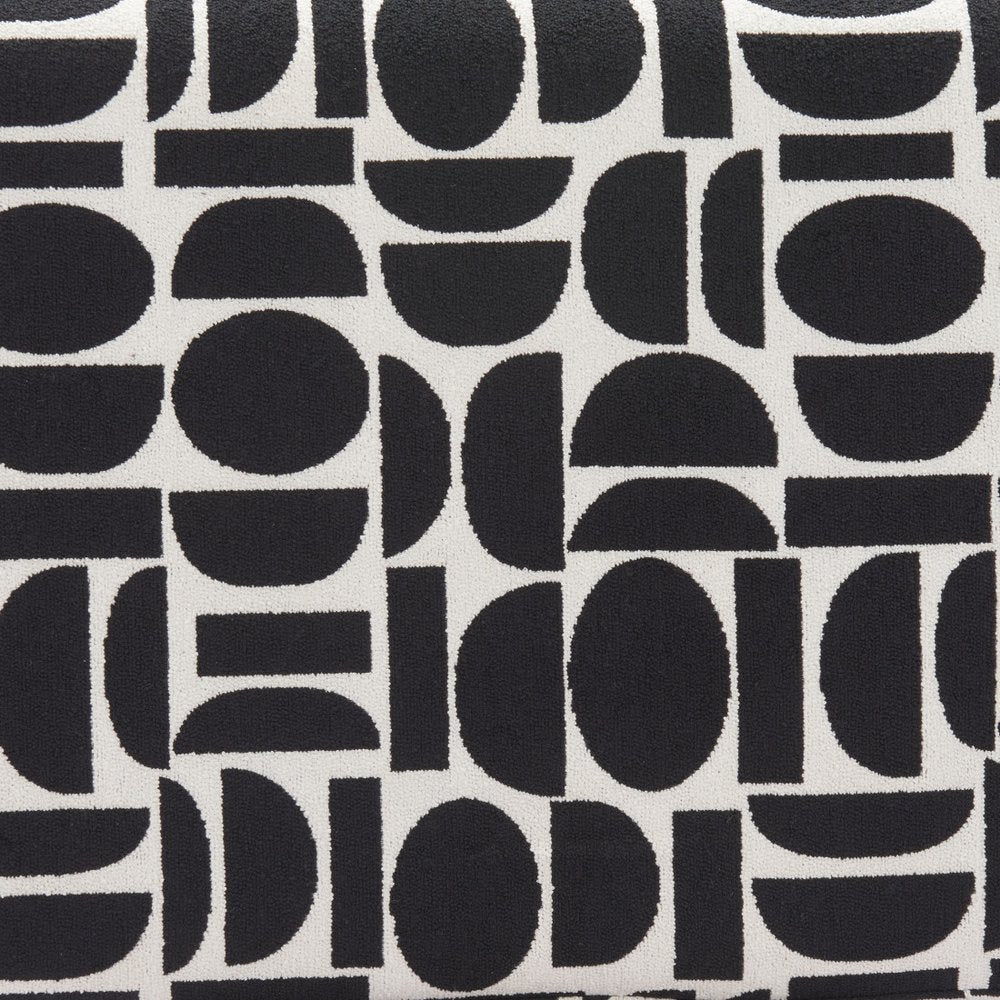 49" Black And White Geometric Fabric and Solid Wood Upholstered Bench