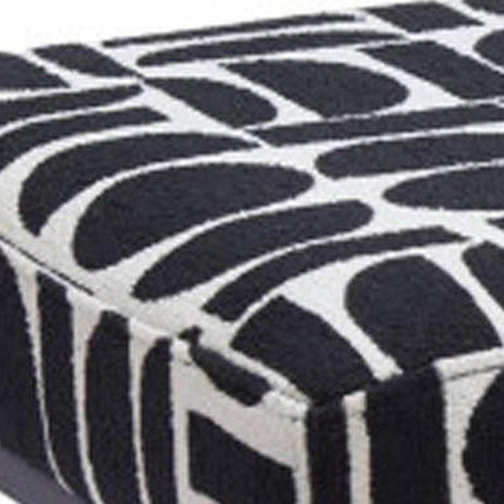 49" Black And White Geometric Fabric and Solid Wood Upholstered Bench