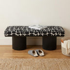 49" Black And White Geometric Fabric and Solid Wood Upholstered Bench