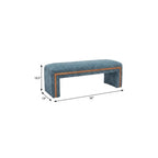 56" Blue and Brown Fabric and Solid Wood Upholstered Bench