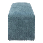 56" Blue and Brown Fabric and Solid Wood Upholstered Bench
