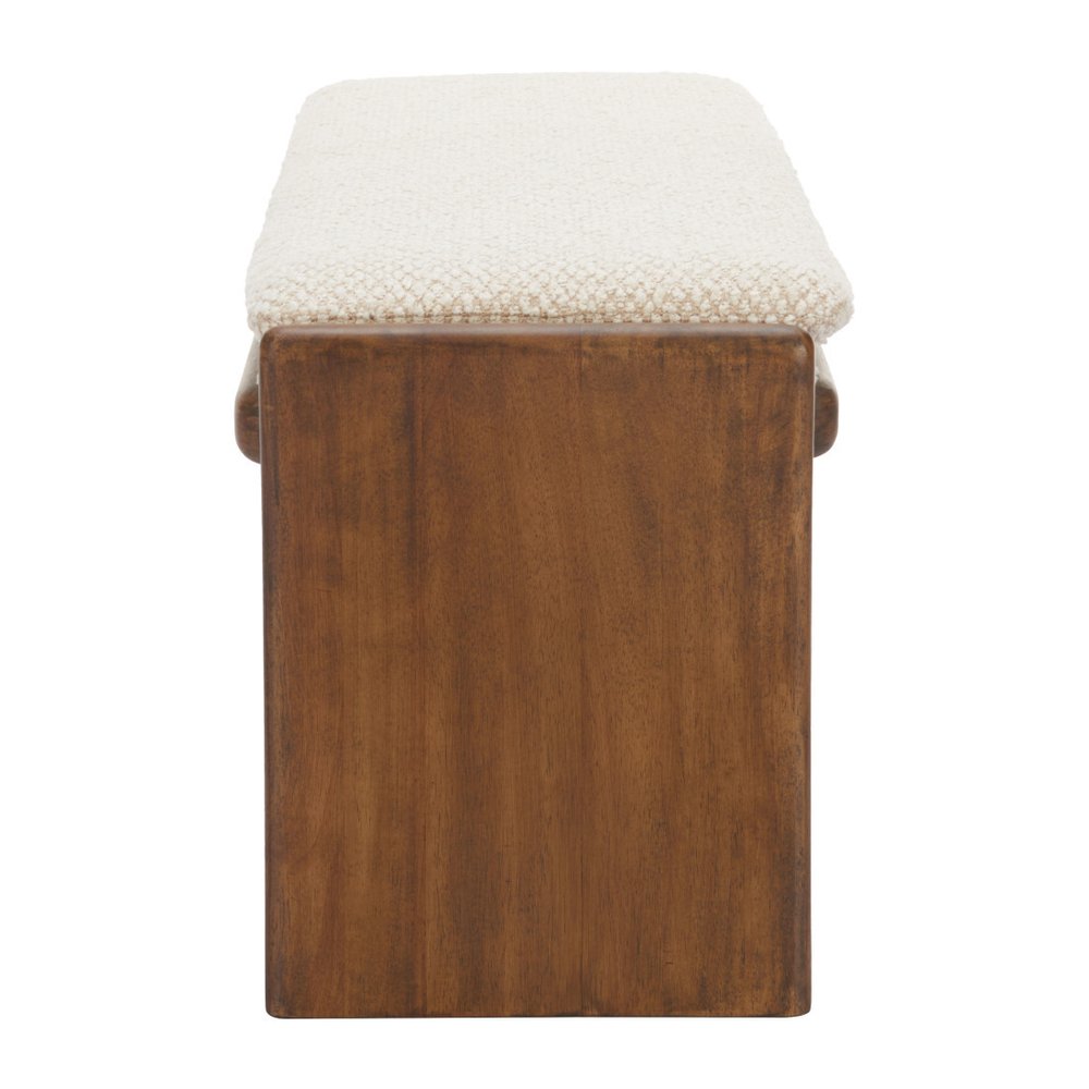 48" Beige and Brown Fabric and Solid Wood Upholstered Dining Bench