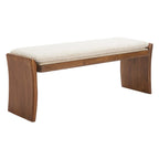 48" Beige and Brown Fabric and Solid Wood Upholstered Dining Bench