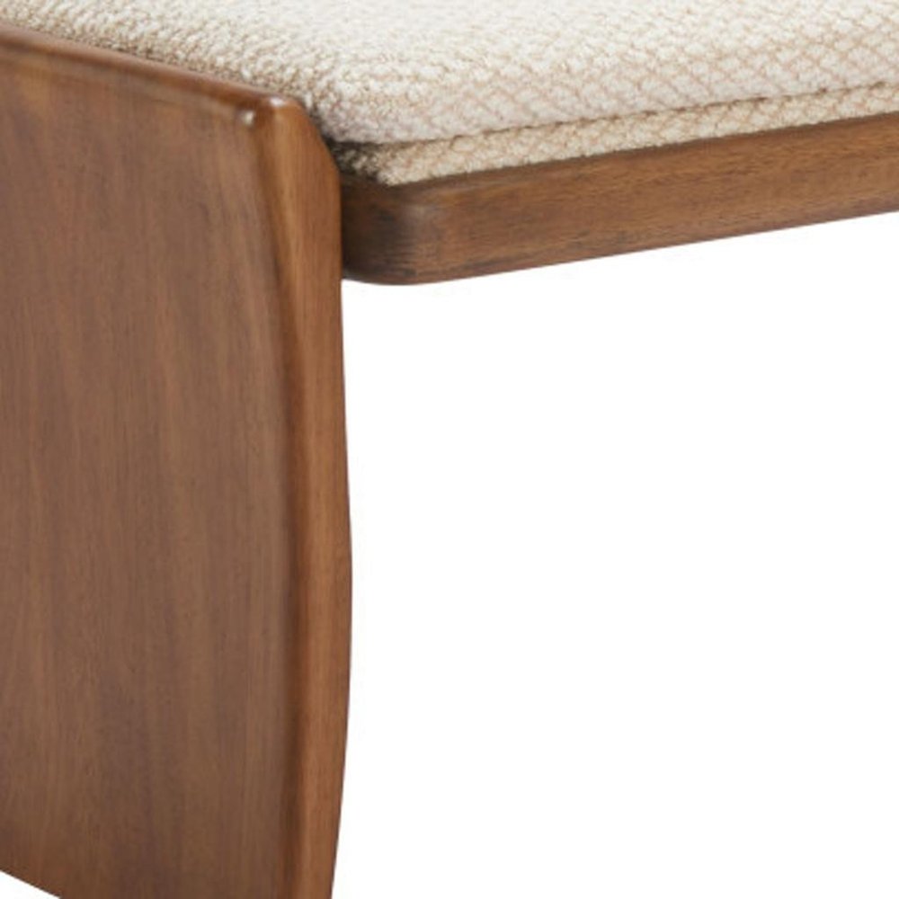 48" Beige and Brown Fabric and Solid Wood Upholstered Dining Bench