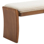 48" Beige and Brown Fabric and Solid Wood Upholstered Dining Bench