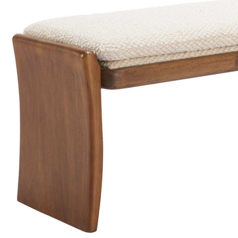 48" Beige and Brown Fabric and Solid Wood Upholstered Dining Bench