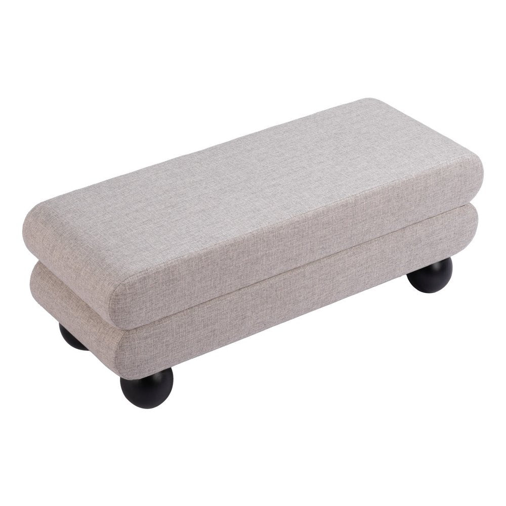 45" Gray and Black Fabric and Solid Wood Upholstered Bench
