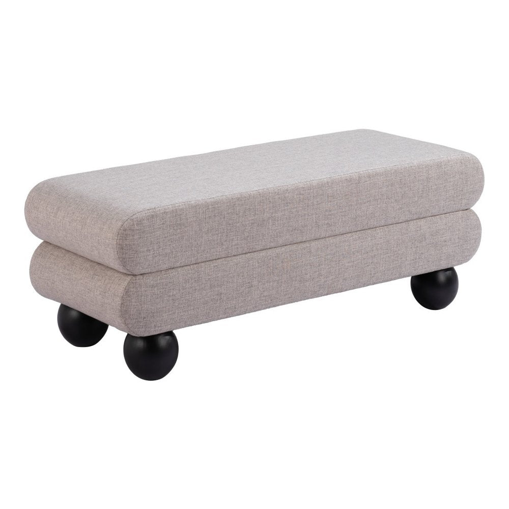 45" Gray and Black Fabric and Solid Wood Upholstered Bench