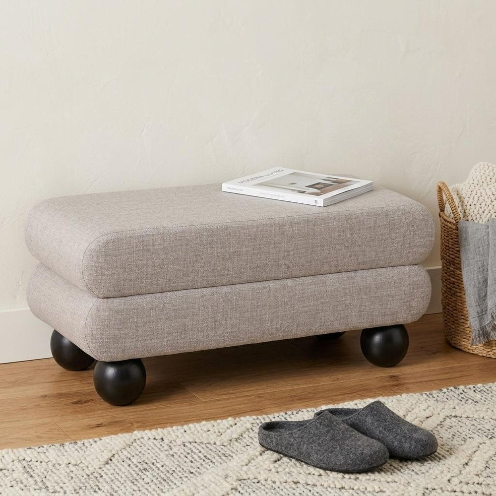 45" Gray And Black Fabric And Solid Wood Upholstered Bench