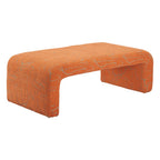 50" Orange Fabric Abstract Curvy Upholstered Bench