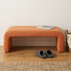 50" Orange Fabric Abstract Curvy Upholstered Bench