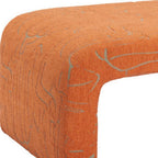 50" Orange Fabric Abstract Curvy Upholstered Bench
