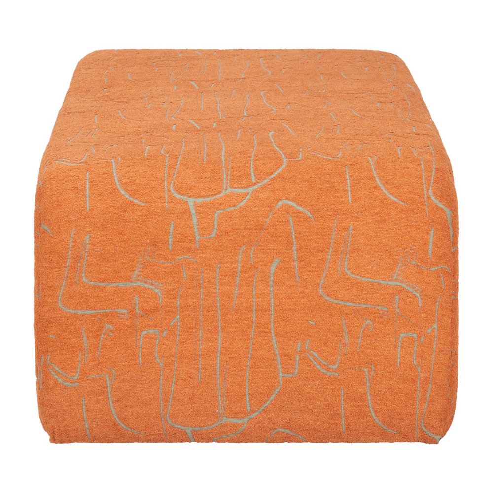 50" Orange Fabric Abstract Curvy Upholstered Bench