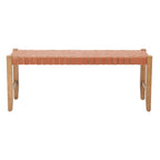 48" Tan and Natural Genuine Leather and Solid Wood Upholstered Dining Bench