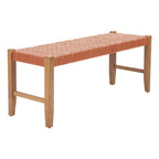 48" Tan and Natural Genuine Leather and Solid Wood Upholstered Dining Bench
