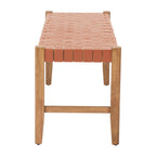 48" Tan and Natural Genuine Leather and Solid Wood Upholstered Dining Bench
