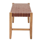 48" Tan and Natural Genuine Leather and Solid Wood Upholstered Dining Bench