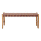 48" Tan and Natural Genuine Leather and Solid Wood Upholstered Dining Bench