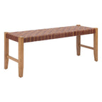 48" Tan and Natural Genuine Leather and Solid Wood Upholstered Dining Bench