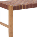 48" Tan and Natural Genuine Leather and Solid Wood Upholstered Dining Bench