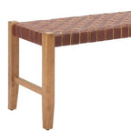 48" Tan and Natural Genuine Leather and Solid Wood Upholstered Dining Bench