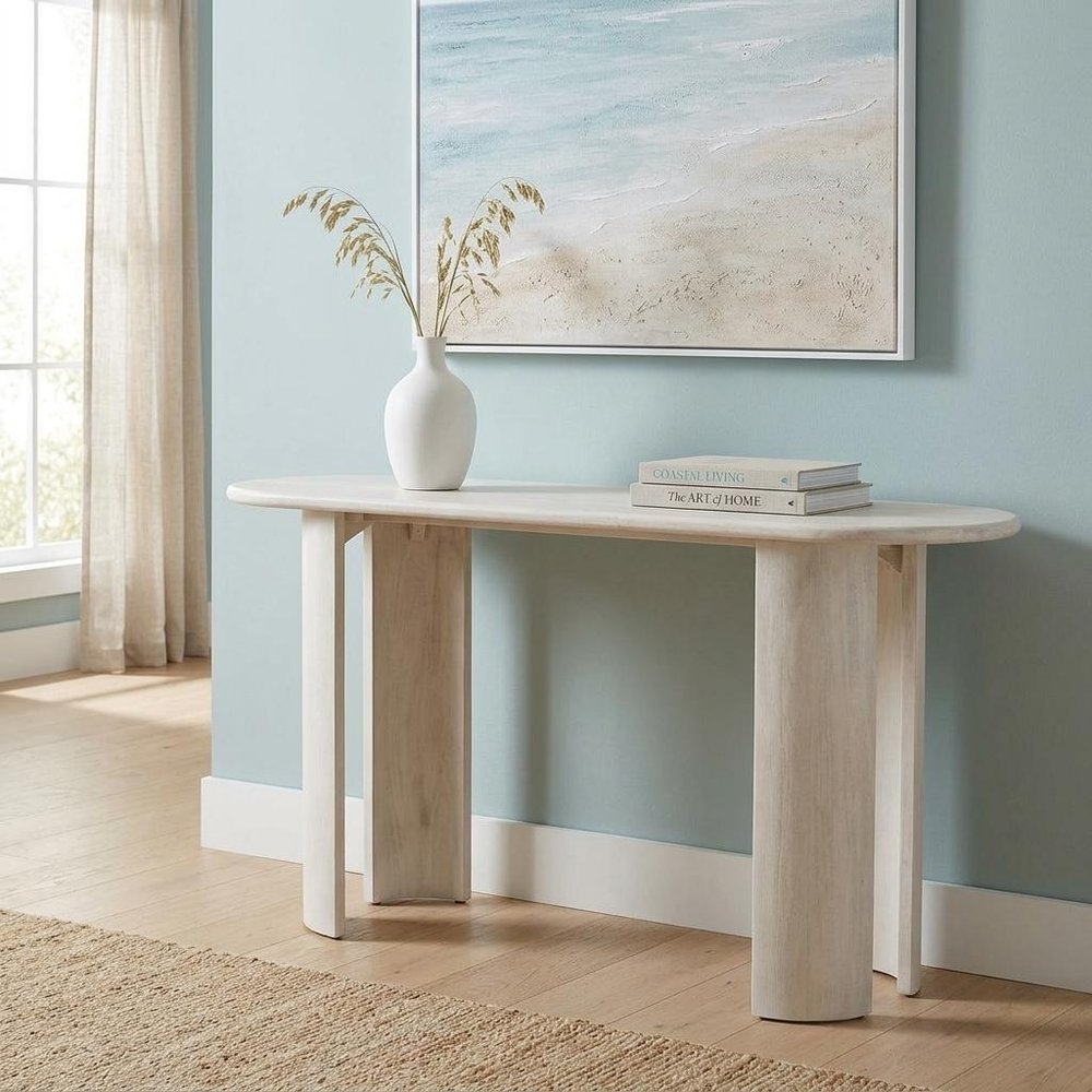 58" White Solid Wood Oval Console Table
