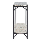 36" White and Black Faux Terrazzo and Steel Oval Console Table With Shelf