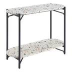 36" White and Black Faux Terrazzo and Steel Oval Console Table With Shelf