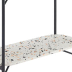 36" White and Black Faux Terrazzo and Steel Oval Console Table With Shelf